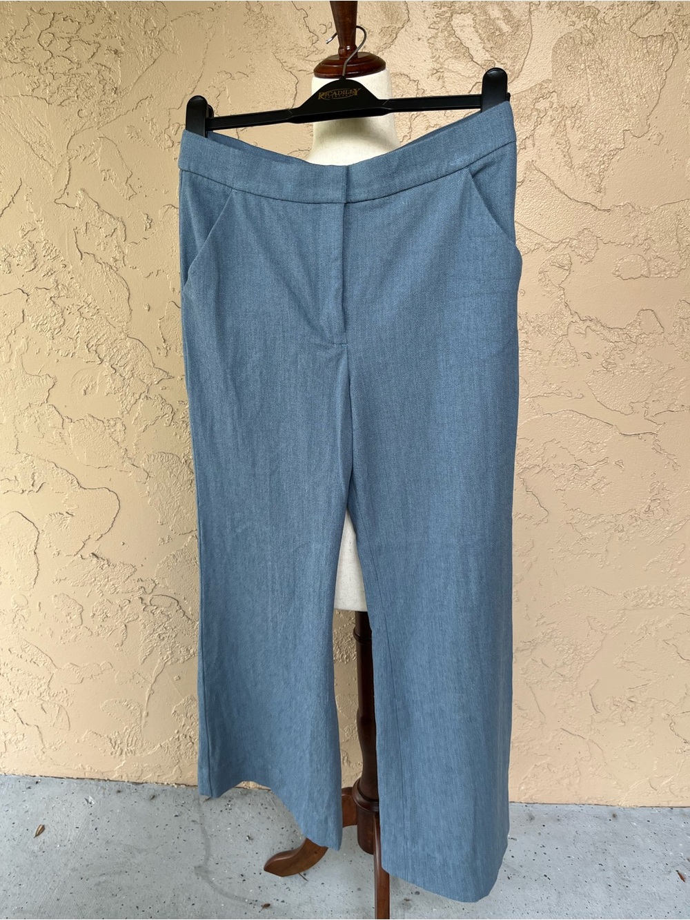 Express Light Blue Editor Heathered Stretch twill high waisted flare trouser